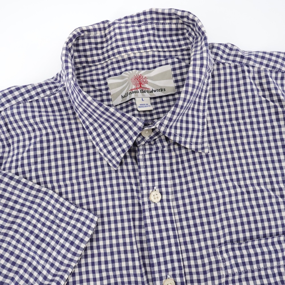 Half Moon Threadworks Gingham Check Button Down‎ Shirt Navy Mens Large